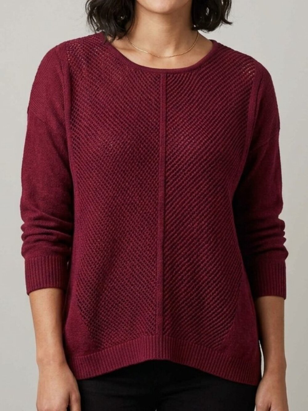 Pink Martini Oversized Burgundy Knit Sheer Sweater